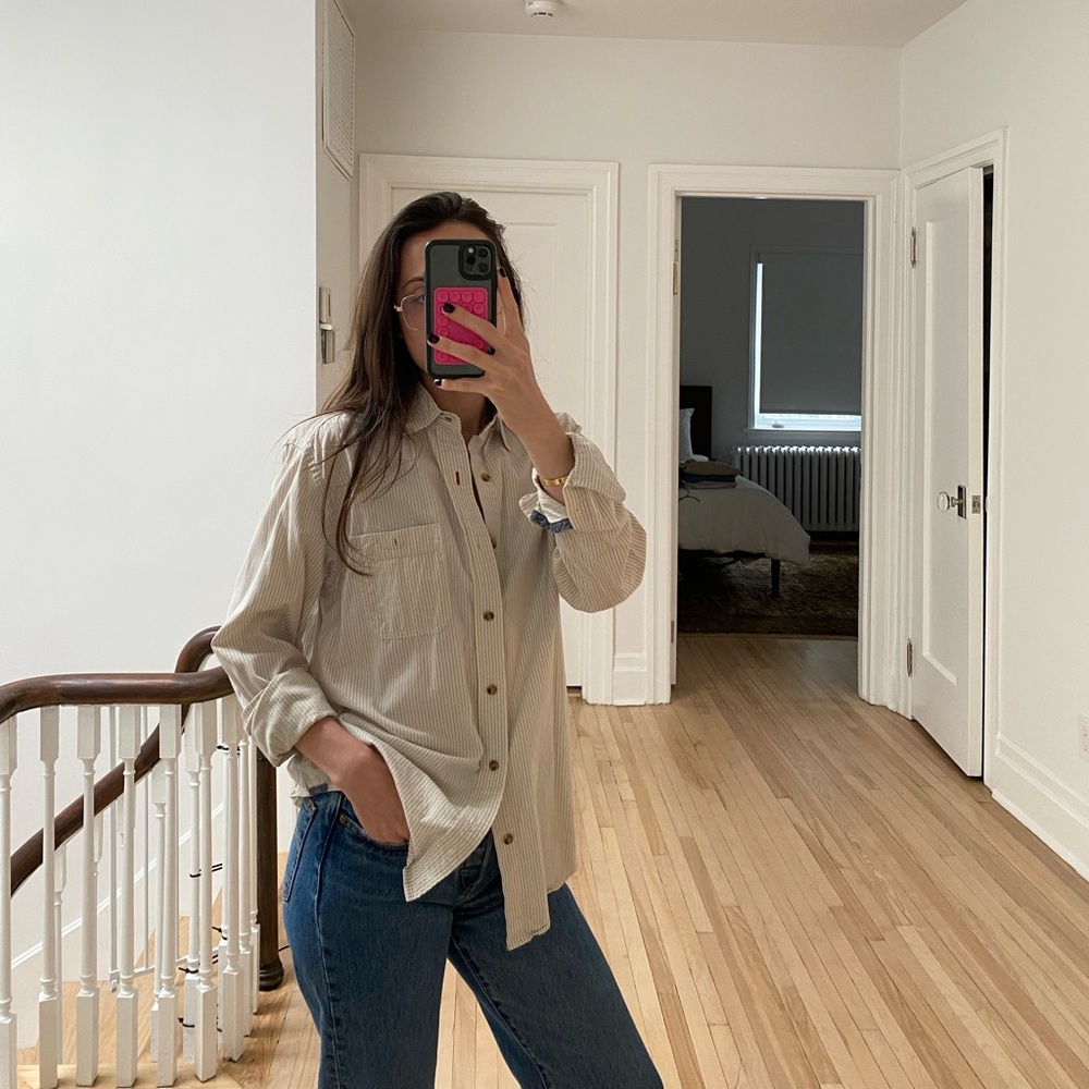 Off White Light Beige Button-Up Shirt Blouse